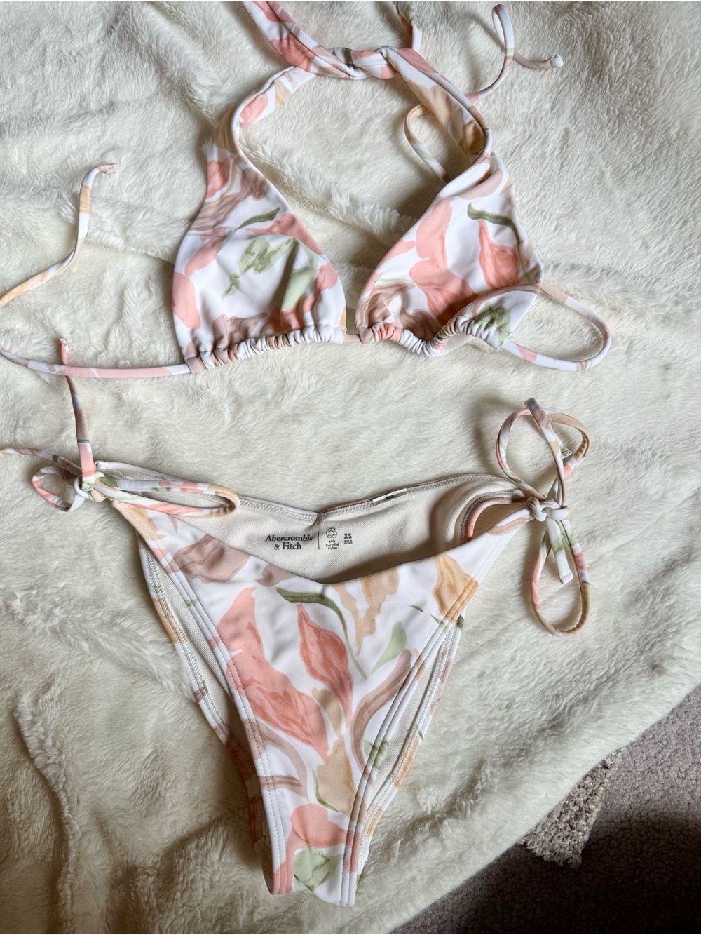 Abercrombie & Fitch Pink White Floral Side Tie Multiway Bikini Matching Set